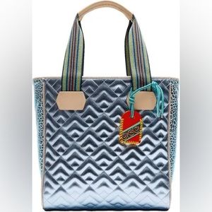 Consuela Classic Tote Kat New With Tags Metallic Silver Blue Leather